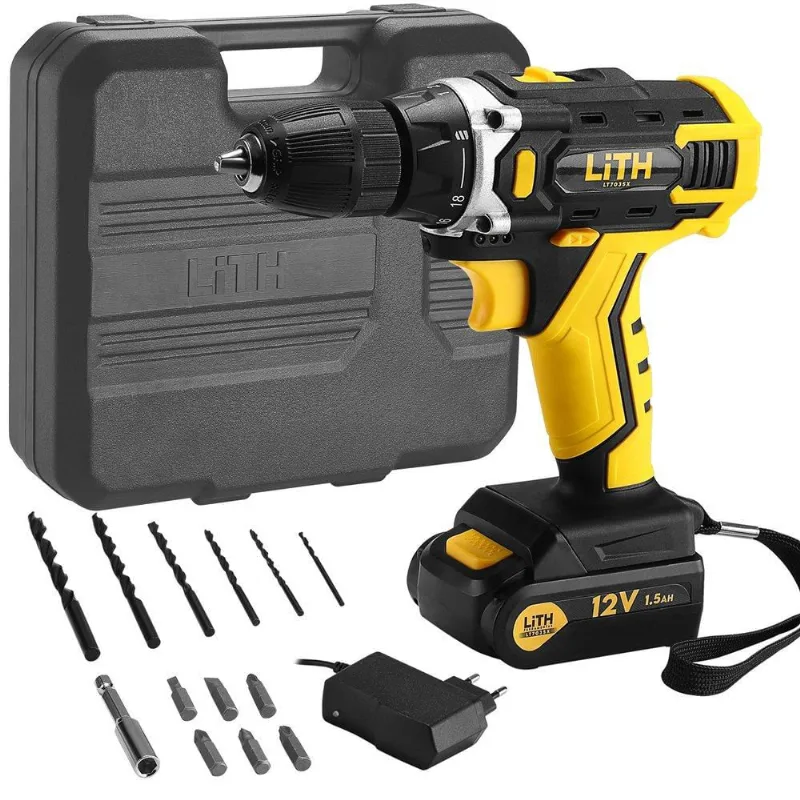 Parafusadeira Furadeira 3/8 Pol. a Bateria 12V Bivolt com Maleta e Acessórios lith