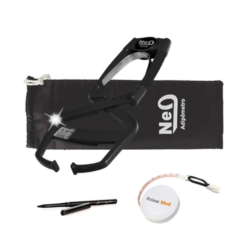Adipômetro Neo Prime Preto + Luva + Trena Corporal + Lápis