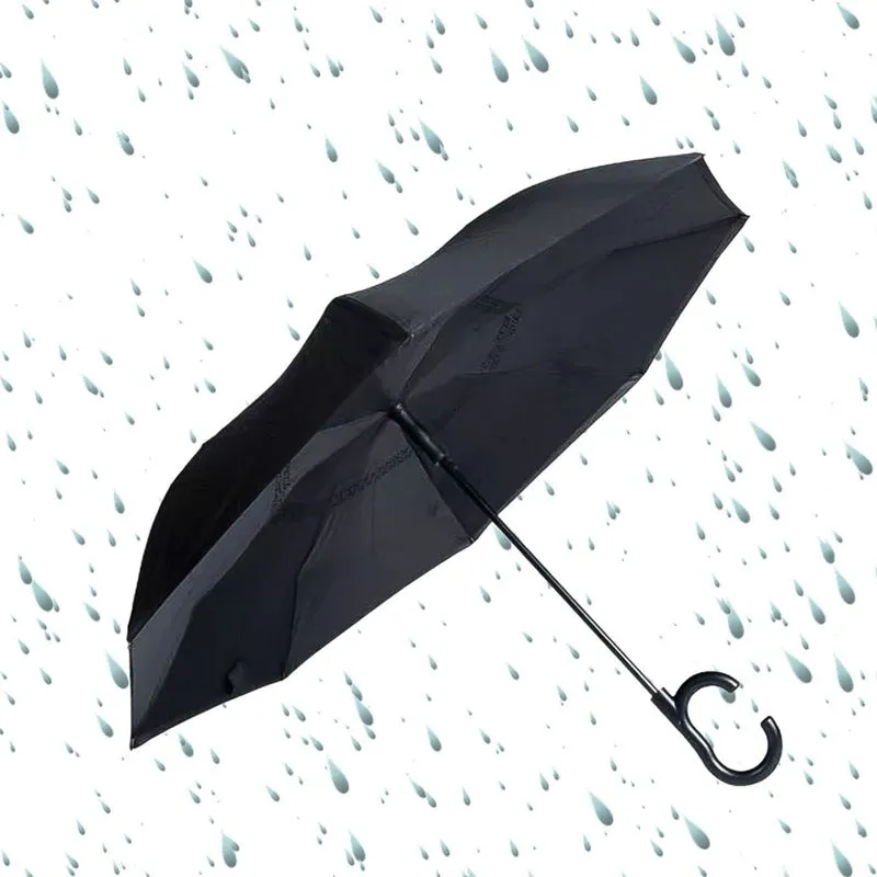 Guarda Chuva Invertido Tecido Duplo Impermeável Preto 8 Varetas Automático