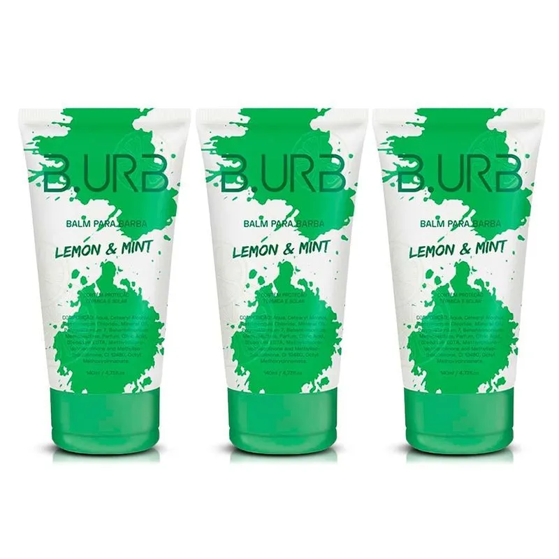 Kit 3x Balm Para Barba Lemon E Mint Hidratante Barba Urbana
