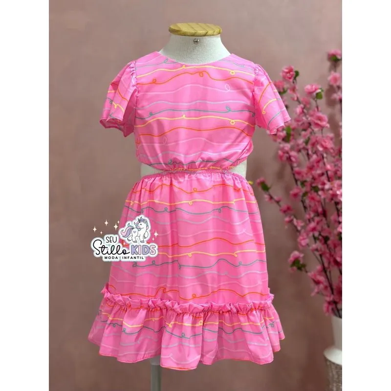 Vestido Infantil Mon Sucre Verão Rosa Listrinhas