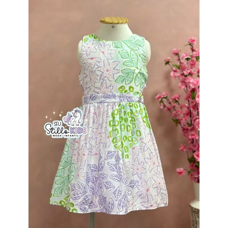 Vestido Infantil Mon Sucre Verão Colorido Flores da Primavera