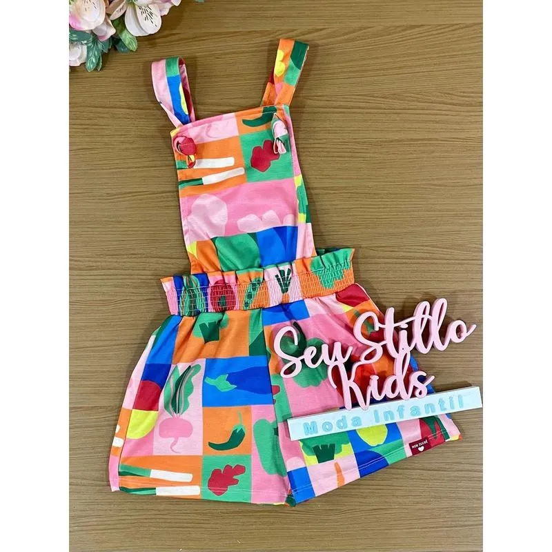 Jardineira Infantil Mon Sucre Verão Legumes