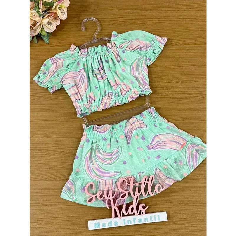 Conjunto Infantil Mon Sucre Verão Com Saia e Blusa Pintinhas