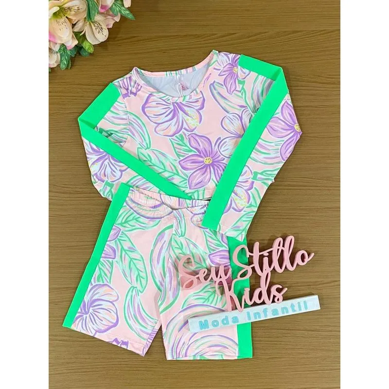 Conjunto Infantil Mon Sucre Verão de Banho Praia e Piscina Flores