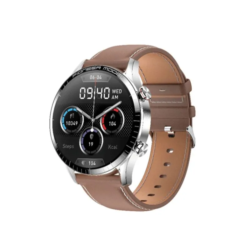 Smartwatch Level LVW-50 Prata, 1,3 Pol, à prova d'Água, Pulseira couro marrom