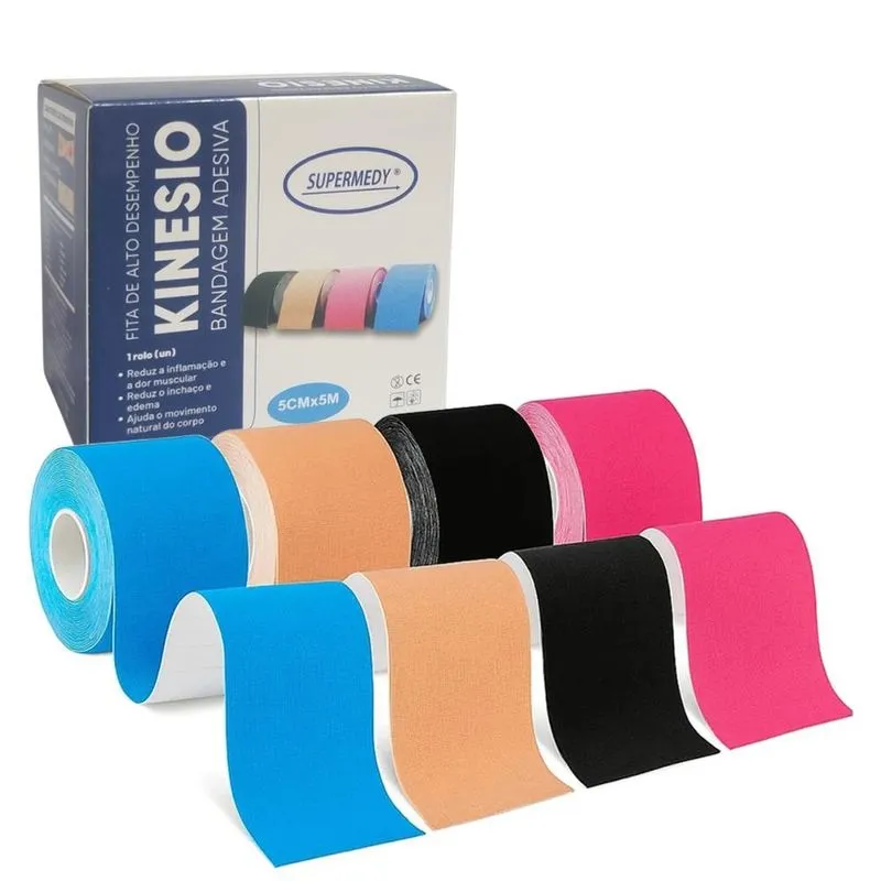 Bandagem Elástica Fita de Kinesio 5cm x 5m Supermedy preto