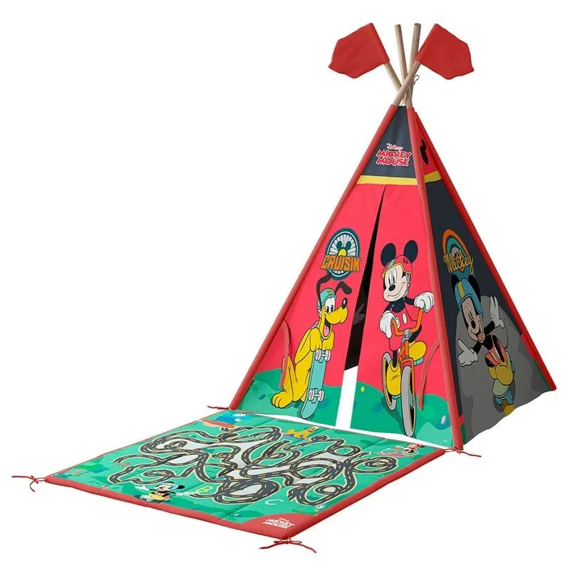 Cabana Infantil Masculina Com Tapete Disney Mickey E Pluto P13 Vermelho - Mpozenato