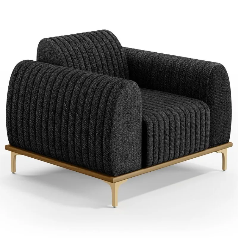 Poltrona Decorativa Base Gold Molino D06 Linho D-465 Chumbo - Mpozenato