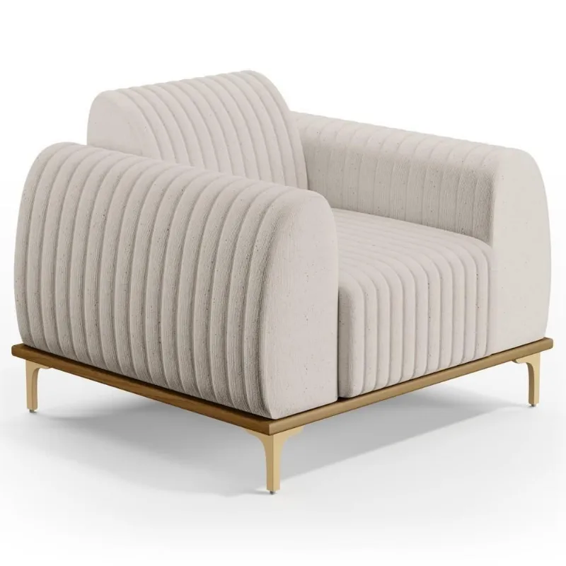 Poltrona Decorativa Base Gold Molino D06 Linho C-367 Cru