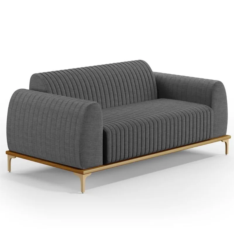 Sofá 150cm 2 Lugares Base Gold D06 Linho C-416 Cinza Escuro