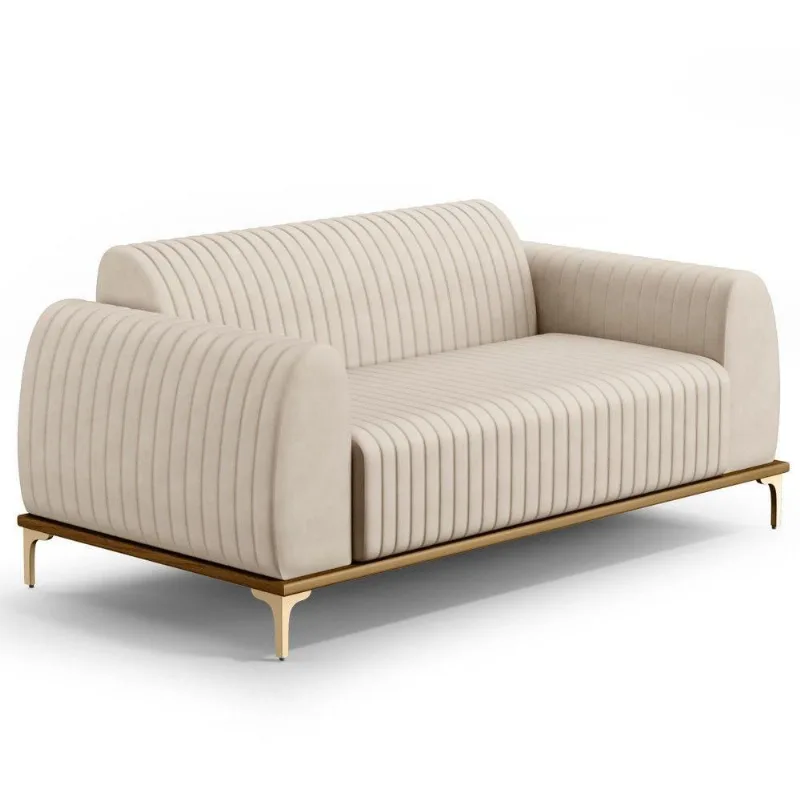 Sofá 210cm 3 Lugares Base Gold Molino D06 Suede C-309 Bege