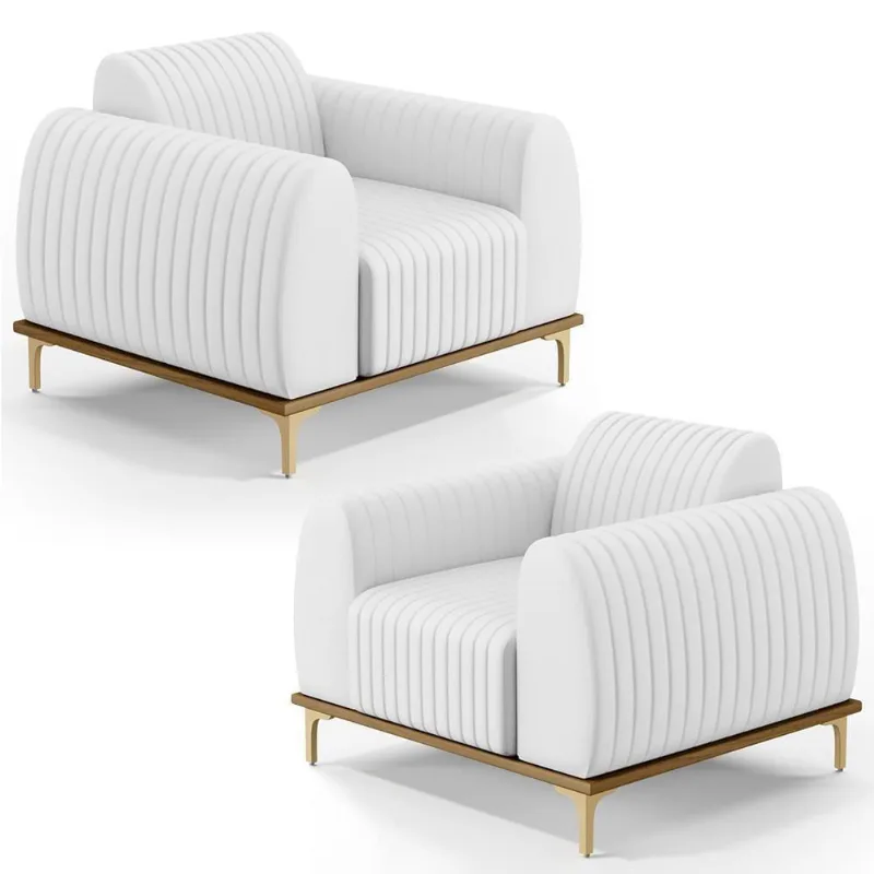 Kit 2 Poltronas Decorativas Base Gold Molino D06 Pu C-12 Branco - Mpozenato