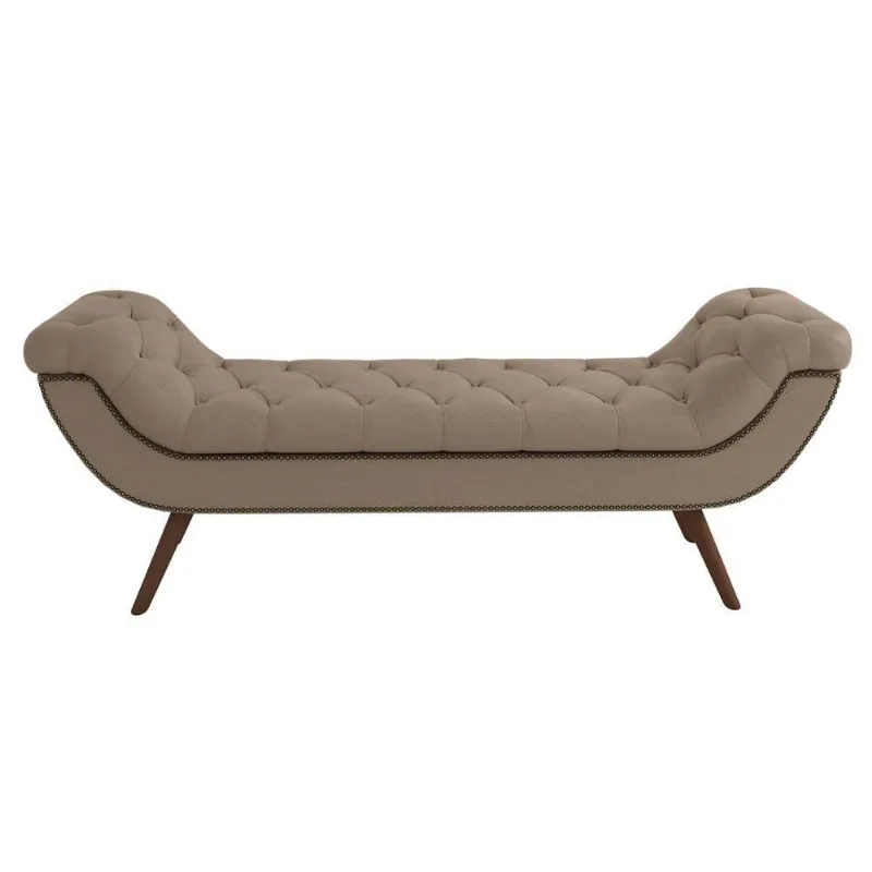 Puff Recamier Calçadeira 160cm Pés Palito Madeira Vêneto Linho Bege