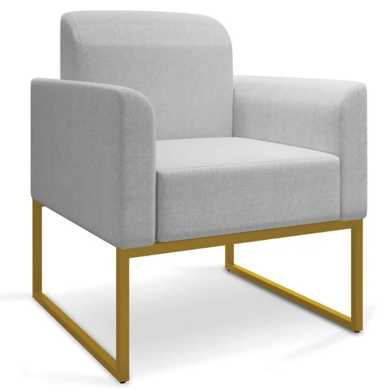 Poltrona Decorativa Base Industrial Dourada Maressa A05 Linho Cinza Claro - Ibiza