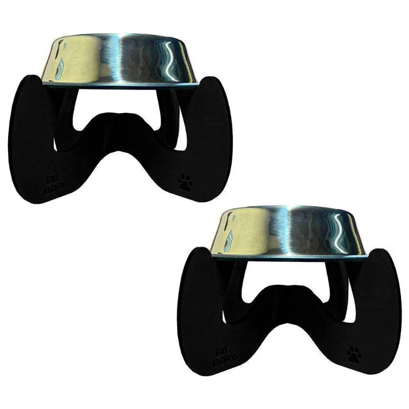 Kit 2 Comedouros Pet Cão E Mdf Com Pote Inox Preto