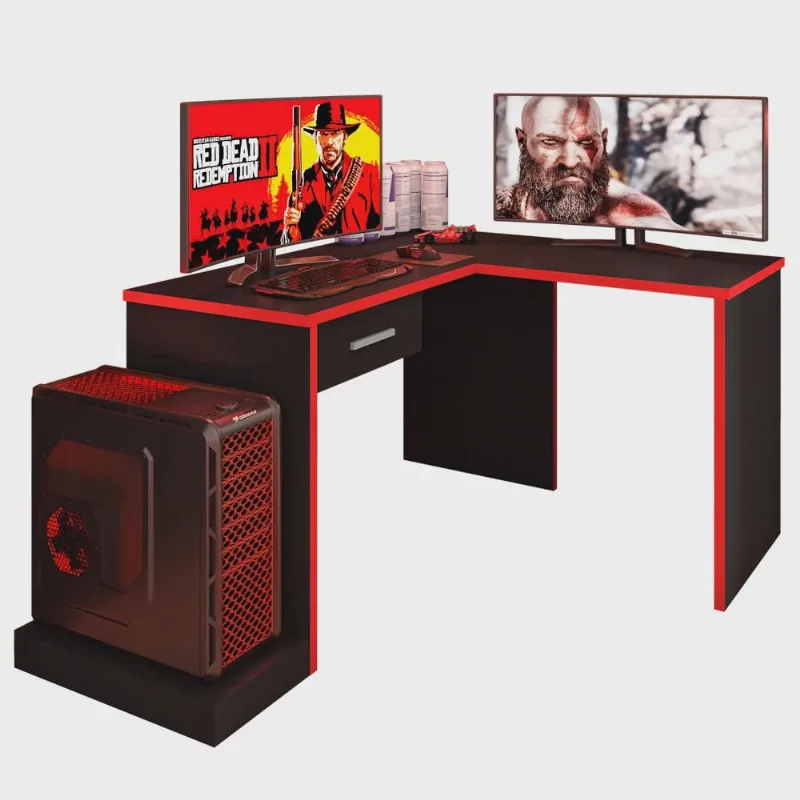 Mesa de Canto para Computador Desk Gamer DRX-9000 Preto/Vermelho - pr Móveis