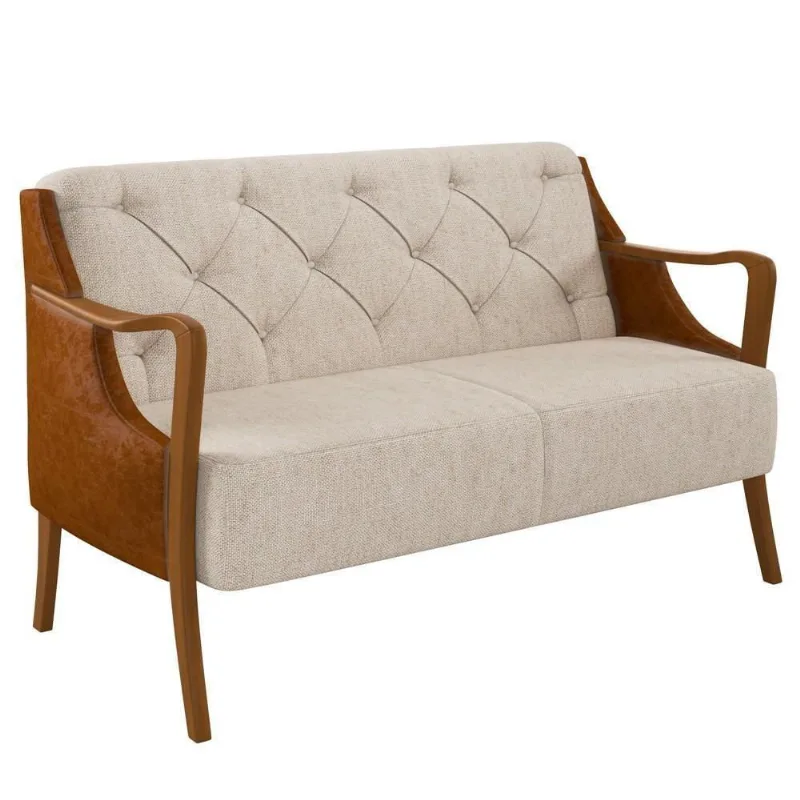 Poltrona Namoradeira 2 Lugares 135cm Capitonê Lapa M22 Pu Camel/linho Cru - Mpozenato