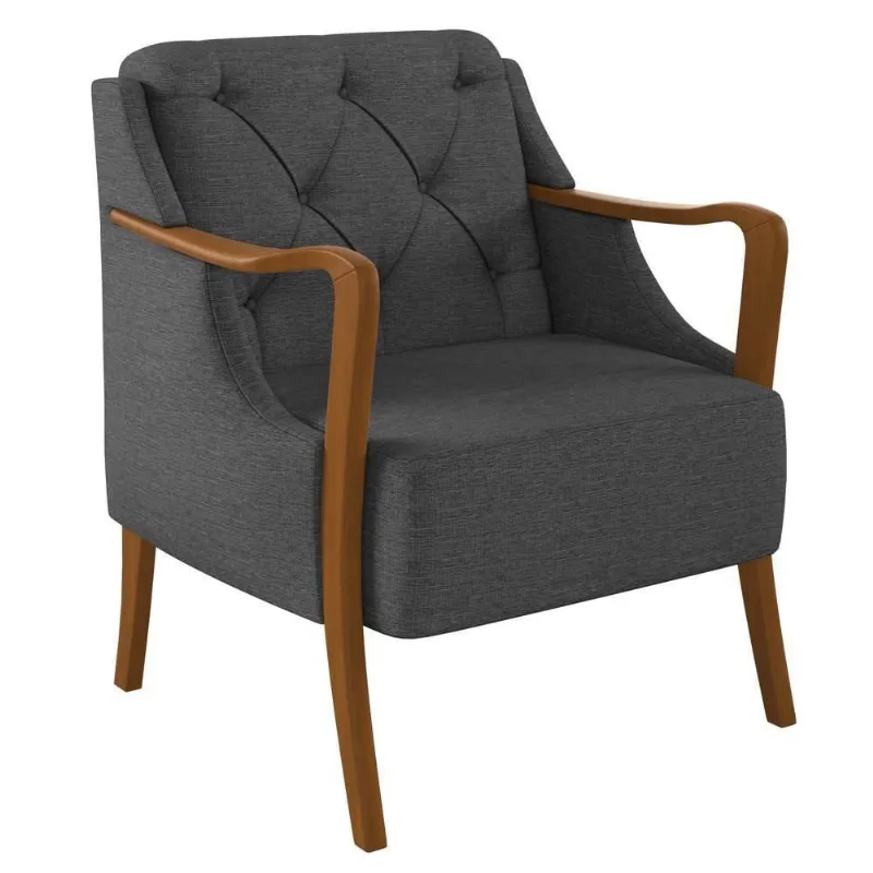 Poltrona Decorativa Para Sala De Estar Capitonê Lapa M22 Linho Cinza Escuro - Mpozenato