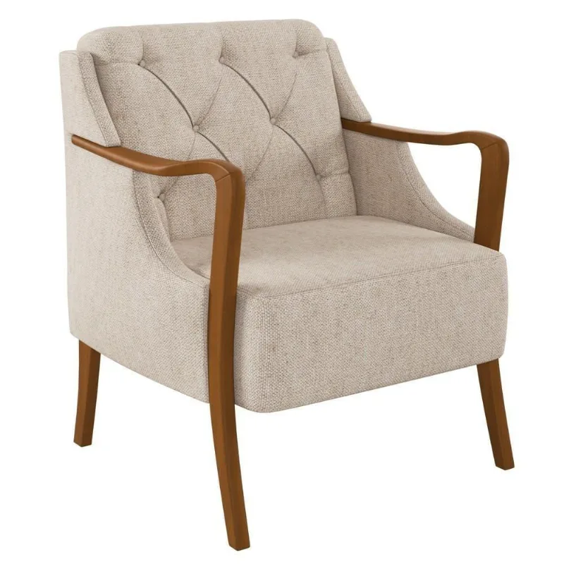 Poltrona Decorativa Para Sala De Estar Capitonê Lapa M22 Linho Cru Liso - Mpozenato