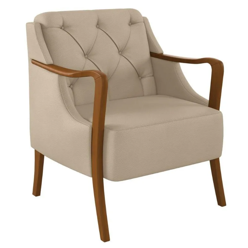 Poltrona Decorativa Para Sala De Estar Capitonê Lapa M22 Pu Bege - Mpozenato