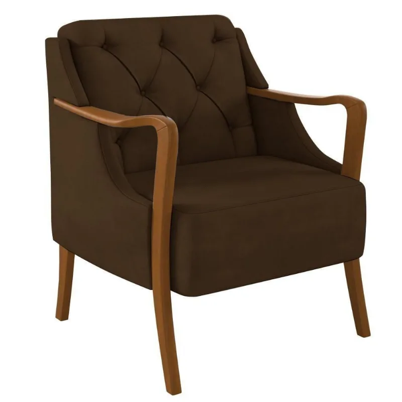 Poltrona Decorativa Para Sala De Estar Capitonê Lapa M22 Veludo Marrom - Mpozenato