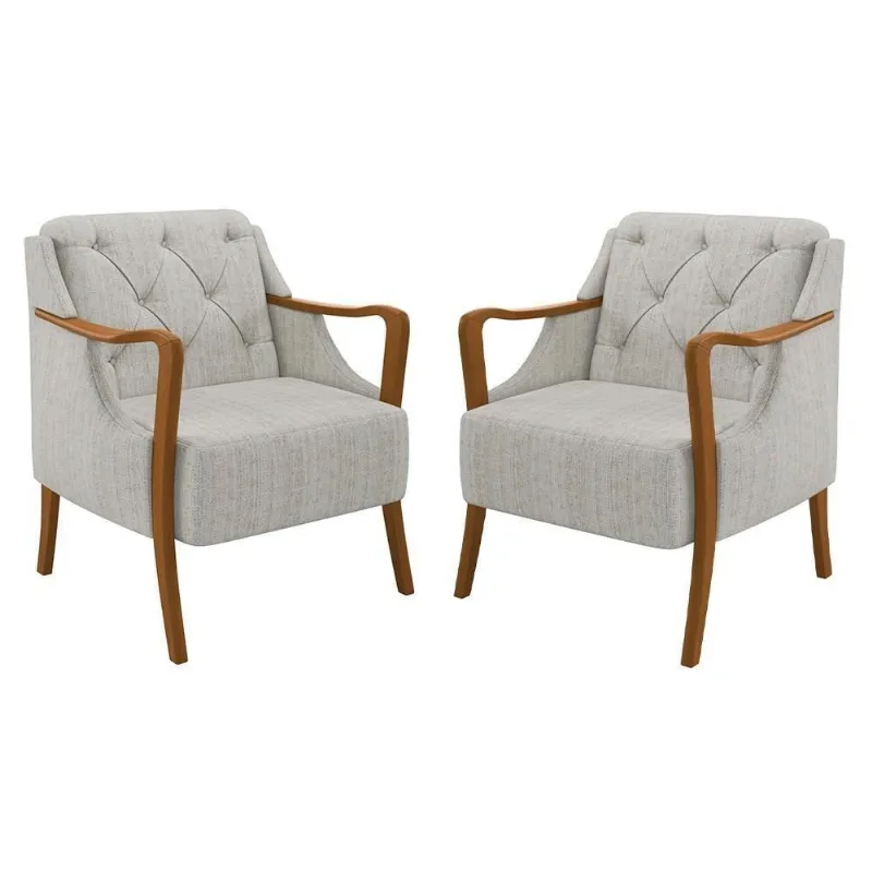 Kit 2 Poltronas Decorativas Para Sala De Estar Capitonê Lapa M22 Linho Cru - Mpozenato
