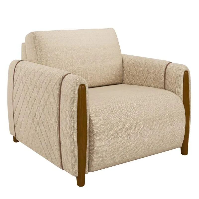 Poltrona Decorativa Para Sala De Estar 98cm Amaranto M22 Linho Champanhe - Mpozenato