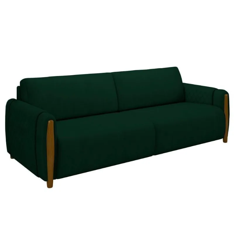 Sofá 3 Lugares 223cm Pés Madeira Amaranto M22 Veludo Verde - Mpozenato