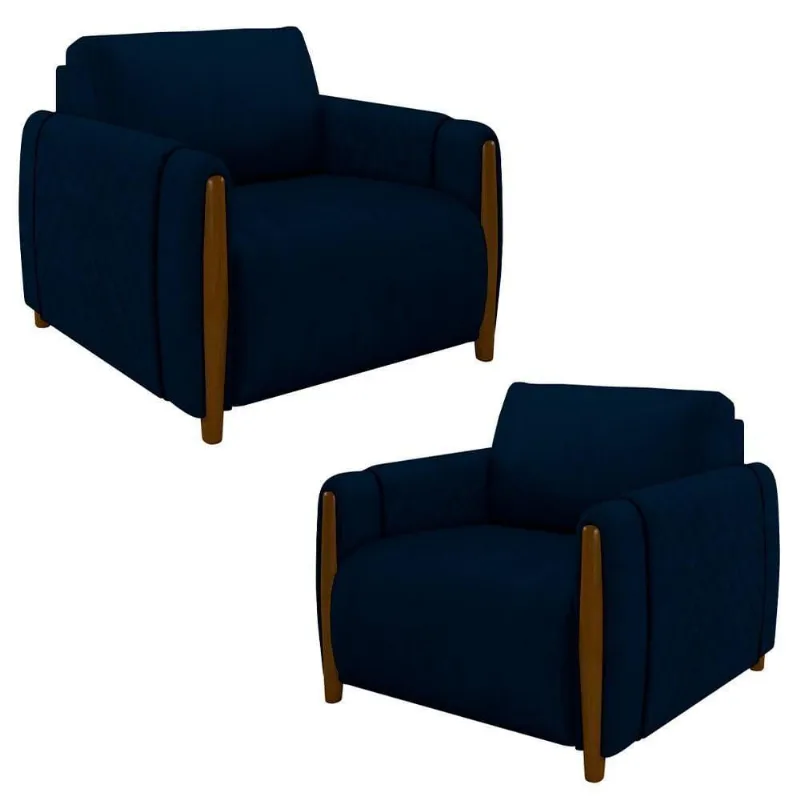 Kit 2 Poltronas Decorativas Para Sala De Estar 98cm Amaranto M22 Veludo Azul Marinho - Mpozenato