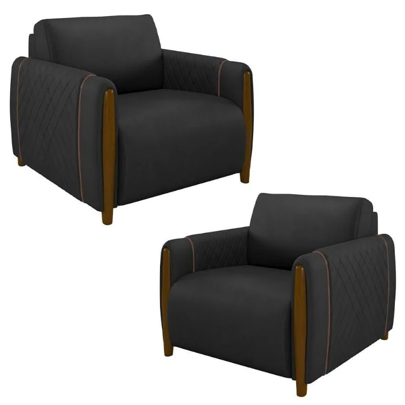 Kit 2 Poltronas Decorativas Para Sala De Estar 98cm Amaranto M22 Pu Preto - Mpozenato