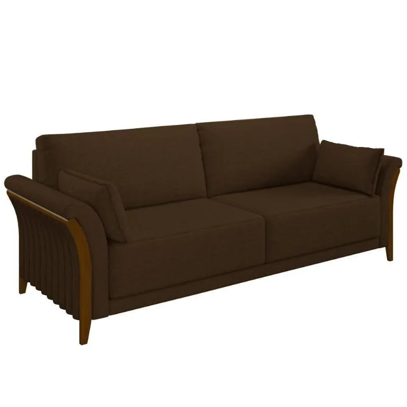 Sofá Living 3 Lugares 222cm Pés Madeira Roya M22 Veludo Marrom - Mpozenato