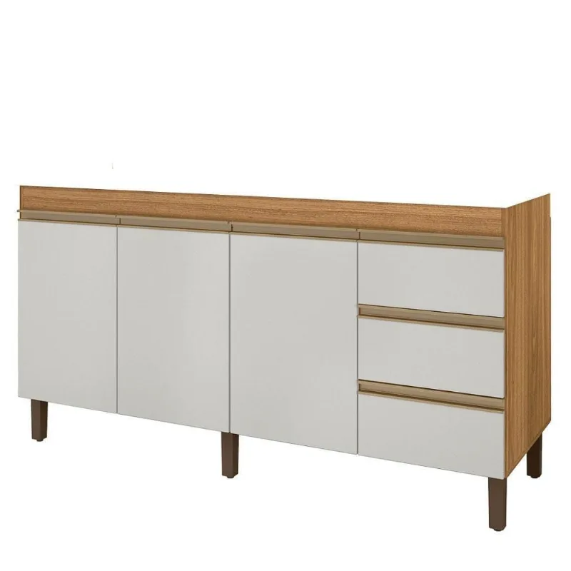 Balcão Gabinete Para Pia 160cm Sem Tampo 3 Portas Karen P14 Nature-off White - Mpozenato