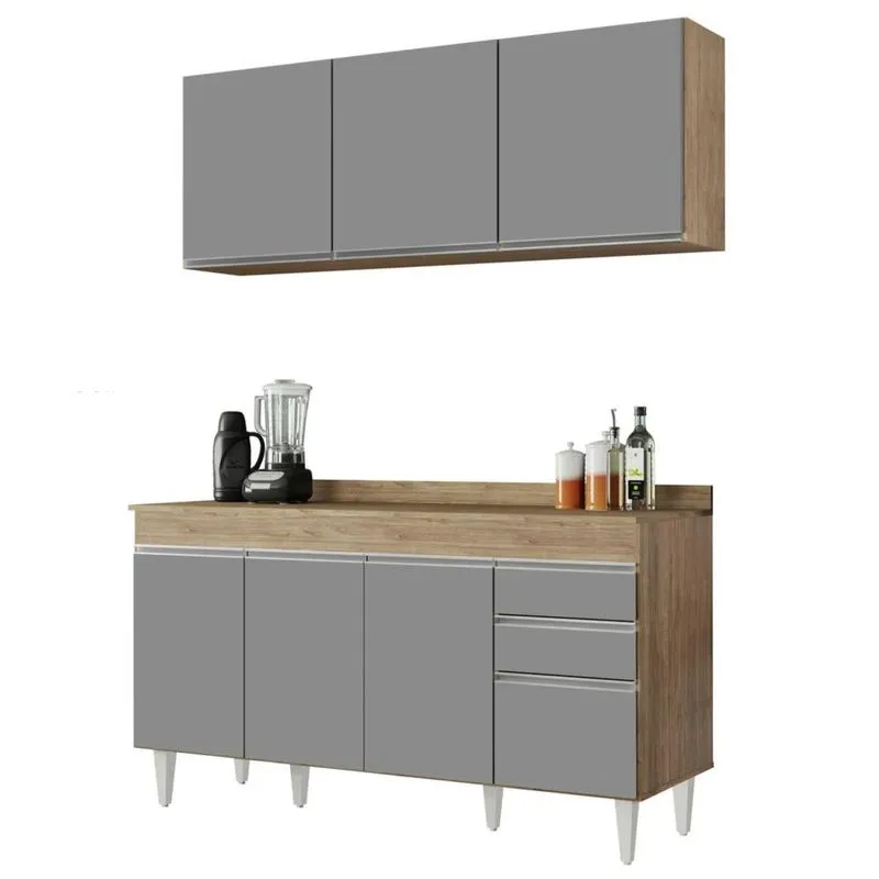 Armário Aéreo Argélia E Balcão Gabinete 150cm Marrocos Castanho/cinza - Lumil Móveis