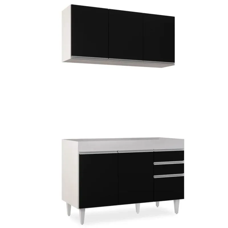 Armário Aéreo Virgínia E Balcão Para Pia 120cm Michigan Branco/preto - Lumil Móveis