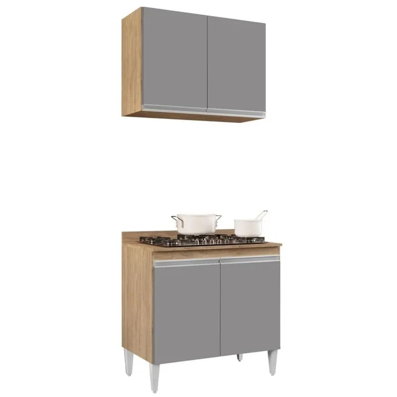 Armário Califórnia E Balcão Para Cooktop Flórida Castanho/Cinza - Lumil