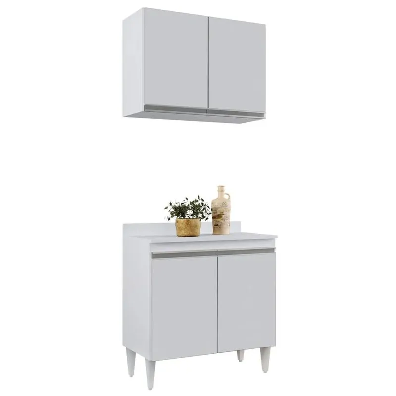 Armário Aéreo Califórnia E Balcão Hawai Com Tampo 80cm Branco - Lumil