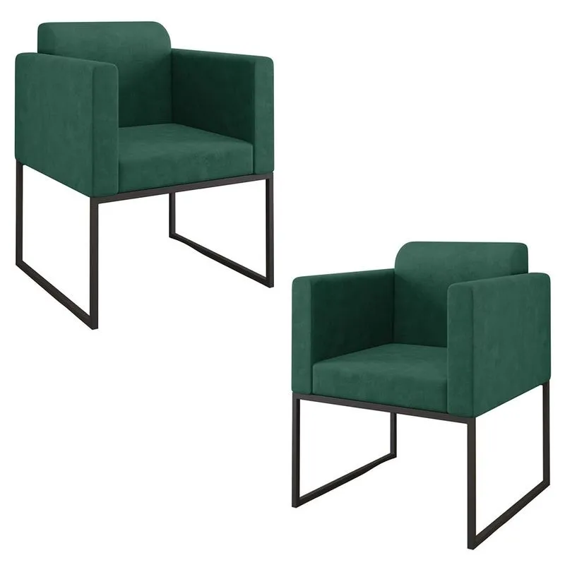 Kit 2 Poltronas Decorativas Pés Metálicos Anita Veludo 403 F02 Verde - Mpozenato