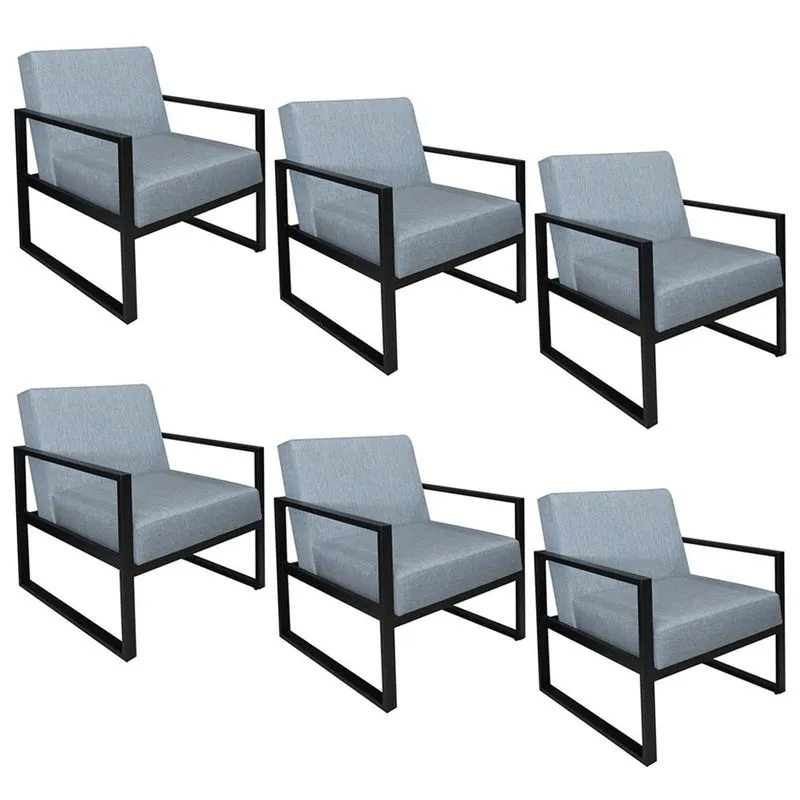 Kit 6 Poltronas Decorativas Pés Metálicos Eron Linho 762 F02 Cinza - Mpozenato
