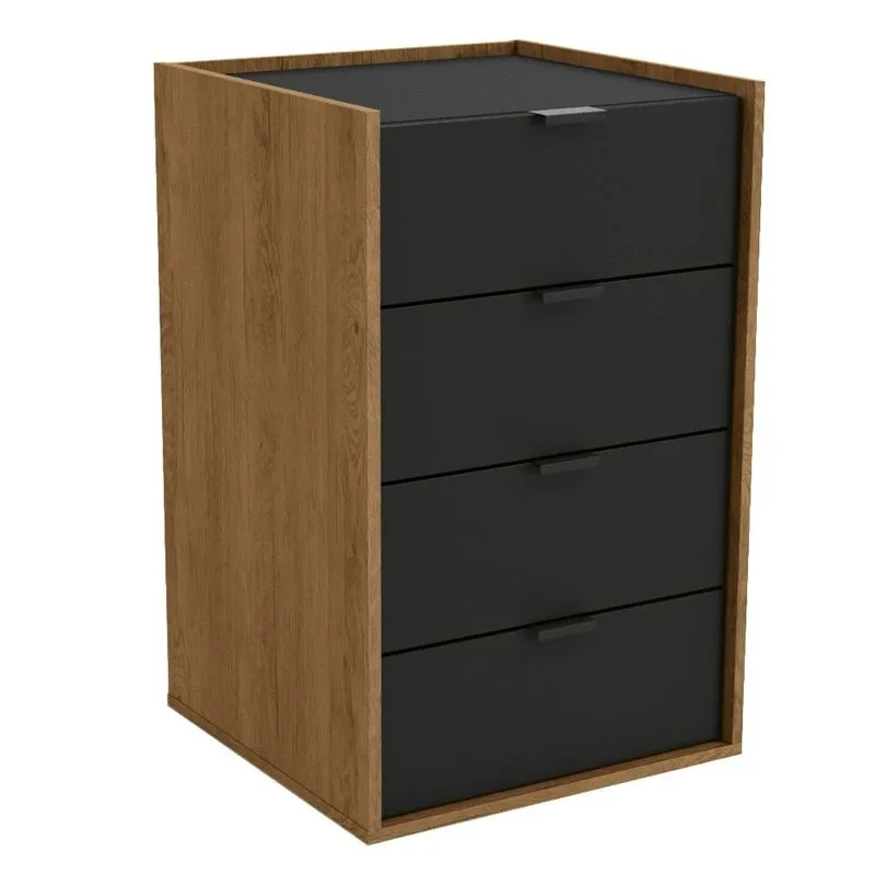 Gaveteiro Para Escritório 46cm 4 Gavetas Com Chave Star K01 Freijó/preto Fosco - Mpozenato