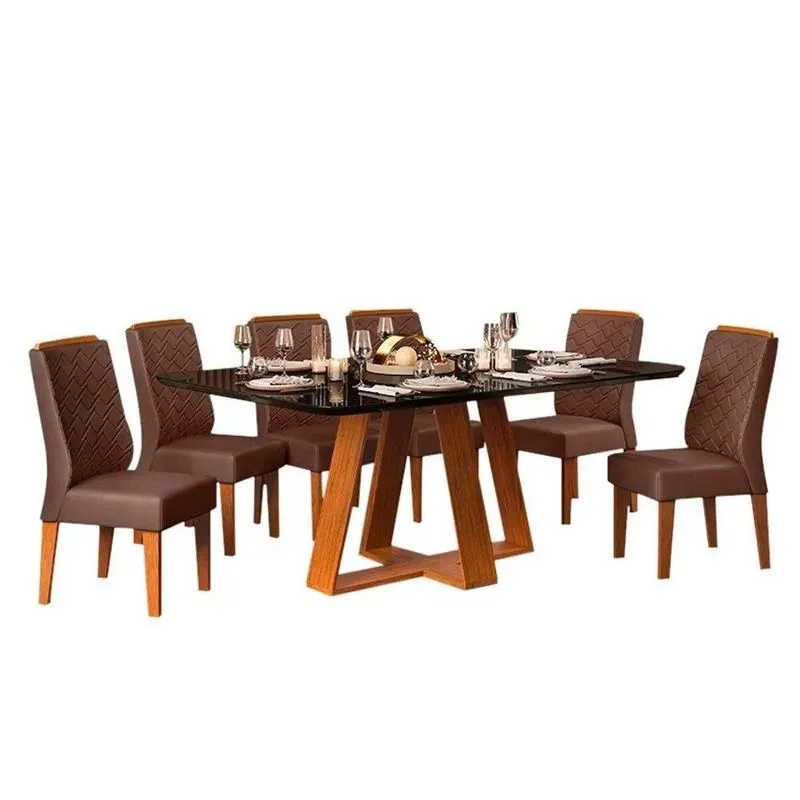 Mesa De Jantar Kiara 160cm Com 6 Cadeiras Lídia D04 Freijó preto veludo Moca