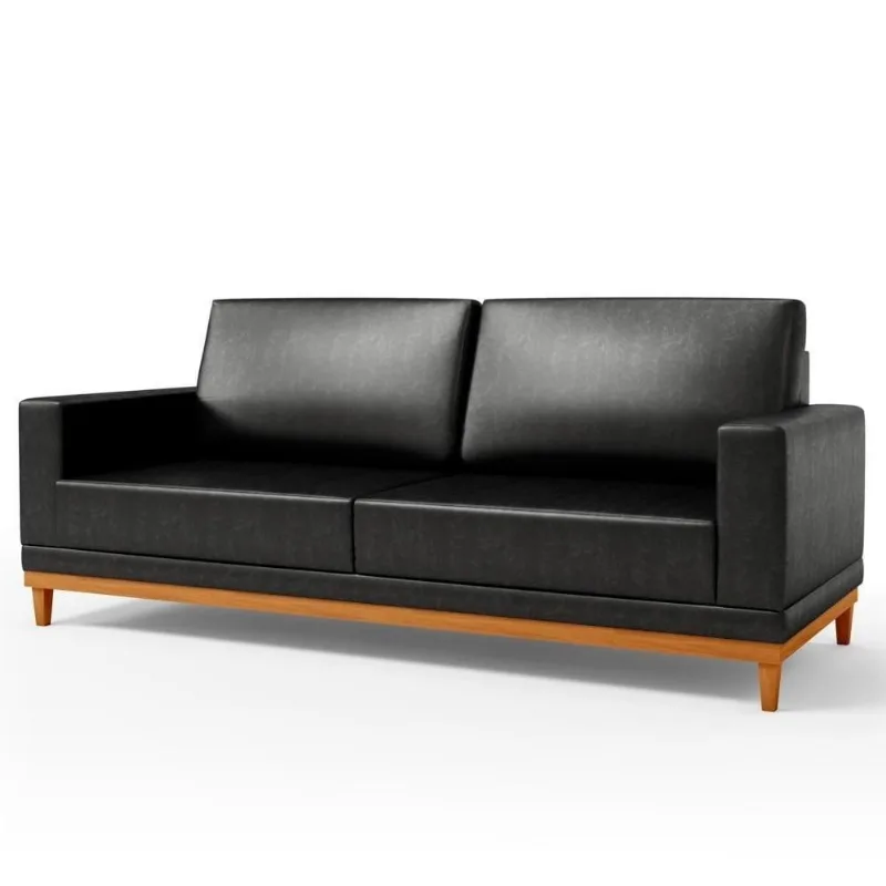 Sofá 3 Lugares 180cm Living Sala De Estar Kayrós D05 Sintético Preto - Mpozenato