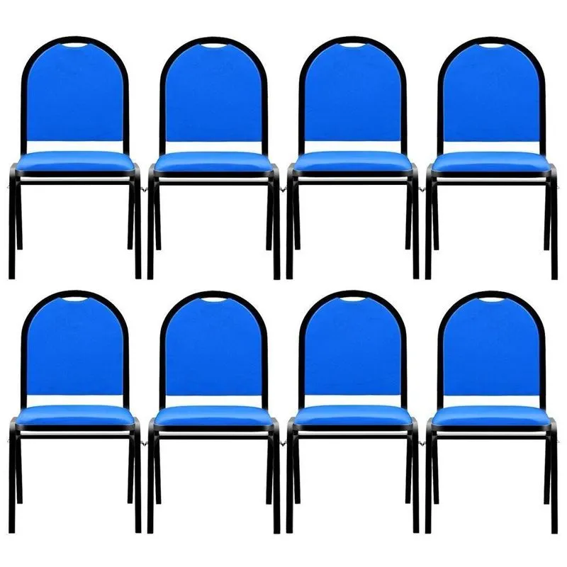 Kit 8 Cadeiras Hoteleiras Auditório Empilhável Sintético M23 Azul - Mpozenato