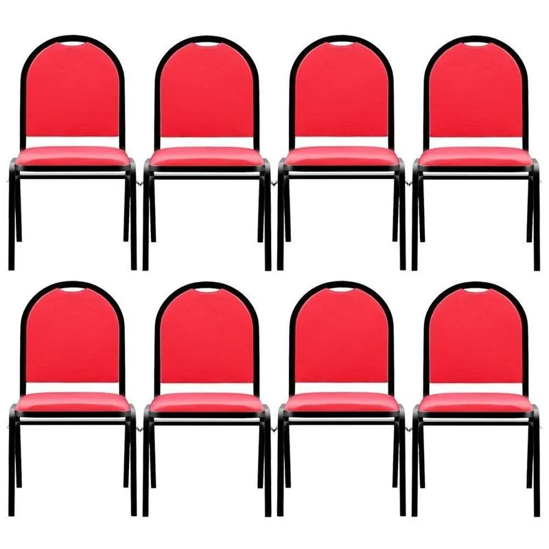 Kit 8 Cadeiras Hoteleiras Auditório Empilhável Sintético M23 Vermelho - Mpozenato