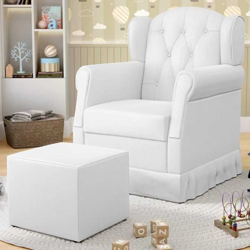 Poltrona De Amamentação Balanço E Puff Lucy P04 Sintético Branco - Mpozenato
