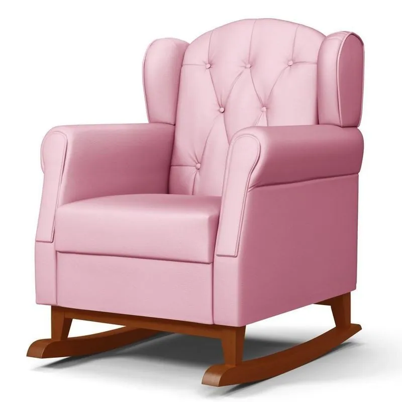 Poltrona De Amamentação Base Madeira Balanço Lucy P04 Sintético Rosa - Mpozenato