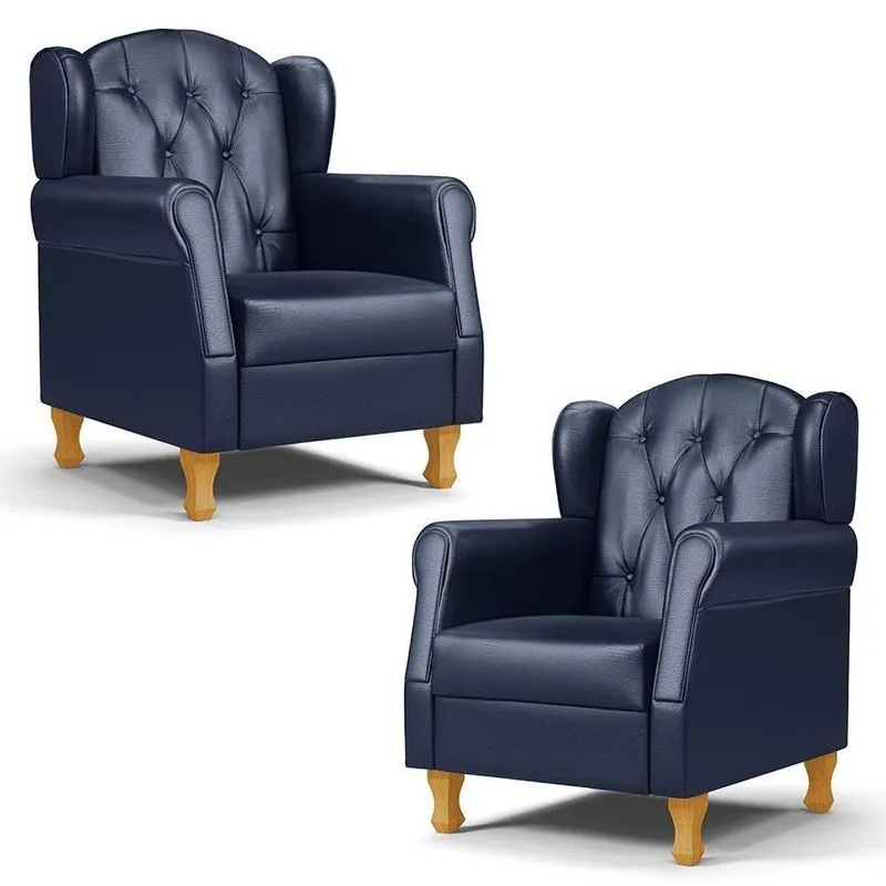 Kit 02 Poltronas De Amamentação Pés Madeira Lucy P04 Sintético Azul Marinho - Mpozenato
