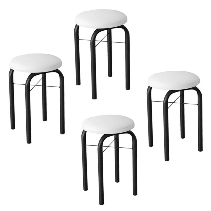 Kit 4 Banquetas Baixas Para Cozinha Em Aço Manu Sintético I01 Preto/branco - Mpozenato