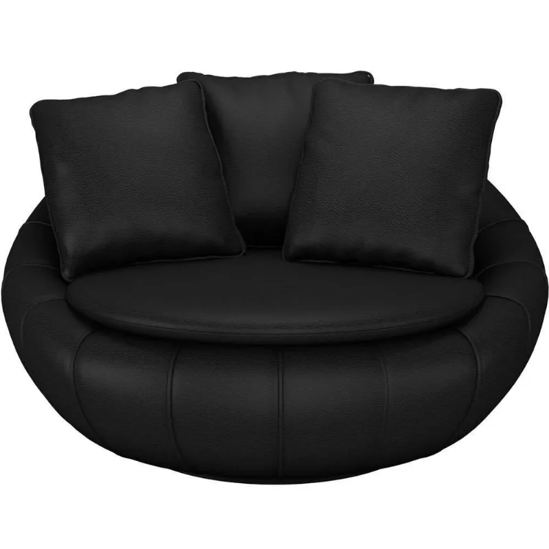 Poltrona Giratória Decorativa Redonda Com Almofadas Saphire M22 Pu Preto - Mpozenato