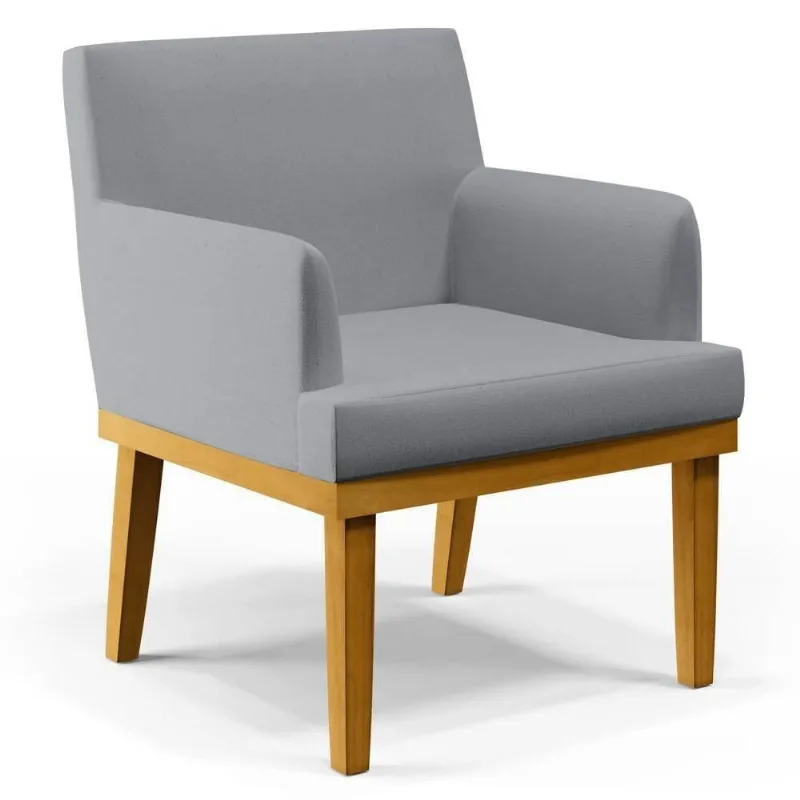 Poltrona Decorativa Sala De Estar E Recepção Vitória W01 Linho Cinza - Mpozenato